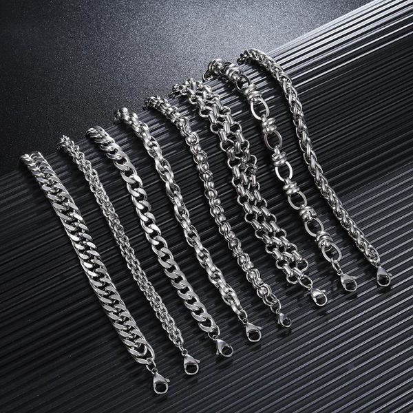 

link, chain 2021 trendy cuban men bracelet classic stainless steel hip hop for women punk jewelry gift, Black