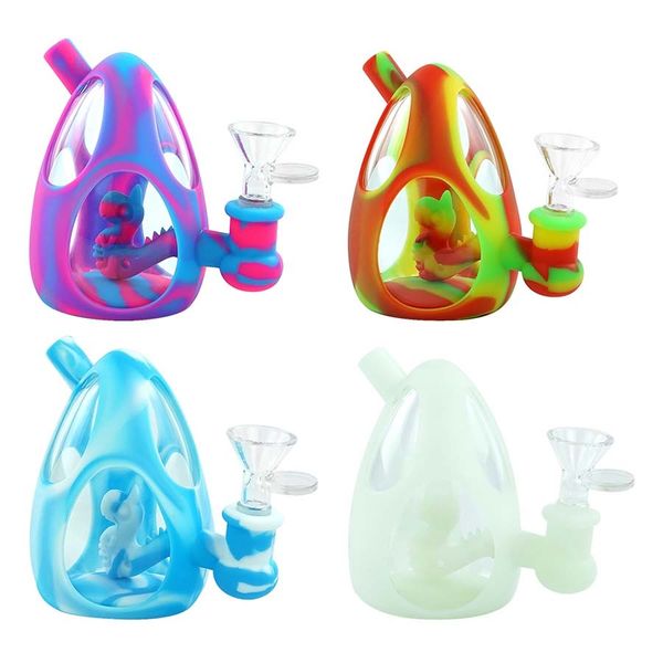 Tubo de fumo de água SHISHA HOOUCHAH ALCANHO RAG BONGS Tubulações de vidro Bong Dab Mangueira de silicone Altura da junta 4.4 