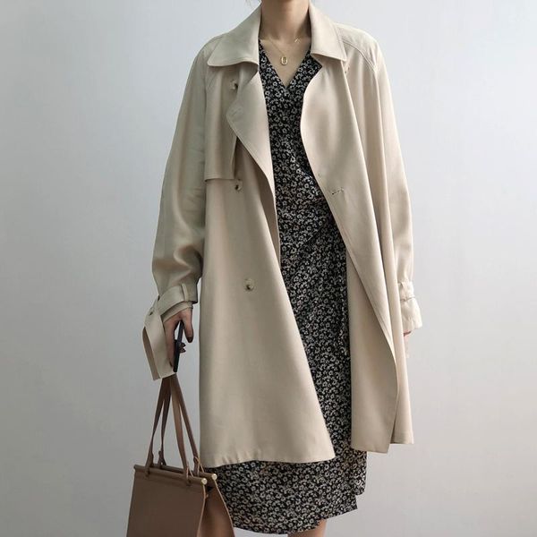 

women's trench coats coat korean style autumn button casual windbreaker pockets boho rain women slim fashion, Tan;black