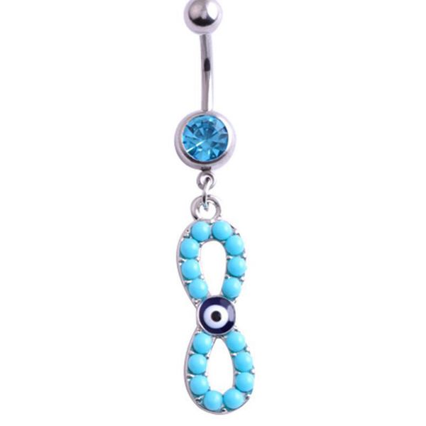 

d0724 aqua. color belly navel button ring, Silver