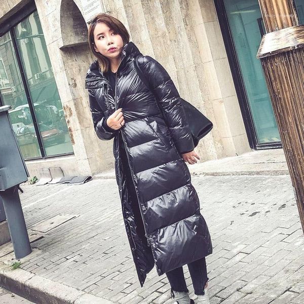 

women's down & parkas women coat long 2021 fashion female white duck jaket hooded large windbreak warm1, Black