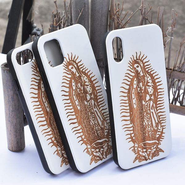 2022 Laser Hegrave Black White Wood Phone Case Mobile Bamboo Cover для iPhone 13 12 11 Pro Max XR XS MAX