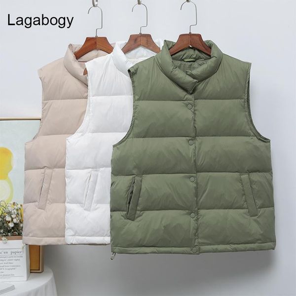 

women's vests lagabogy 2021 winter women warm vest sleeveless female white duck down jacket single breasted casual waistcoat, Black;white