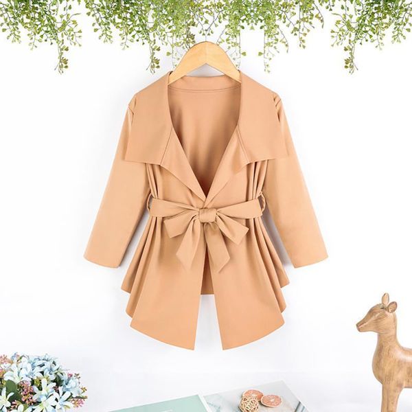

jackets 5 colors autumn kids girls trench outfits 2-7y solid long sleeve lapel-neck jacket with belt1, Blue;gray