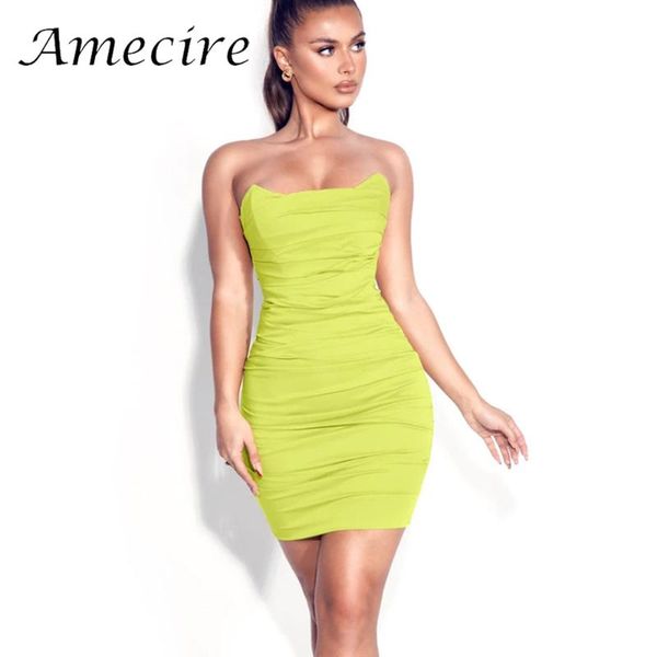 

amecire lady elegant boning corset mini dress strapless backless ruched simple double layers stretch club party casual dresses, Black;gray