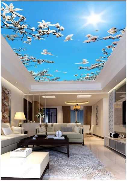 Пользовательские фото обои 3d Зенит фрески современное голубое небо цветок солнца потолочная роспись для украшения гостиной