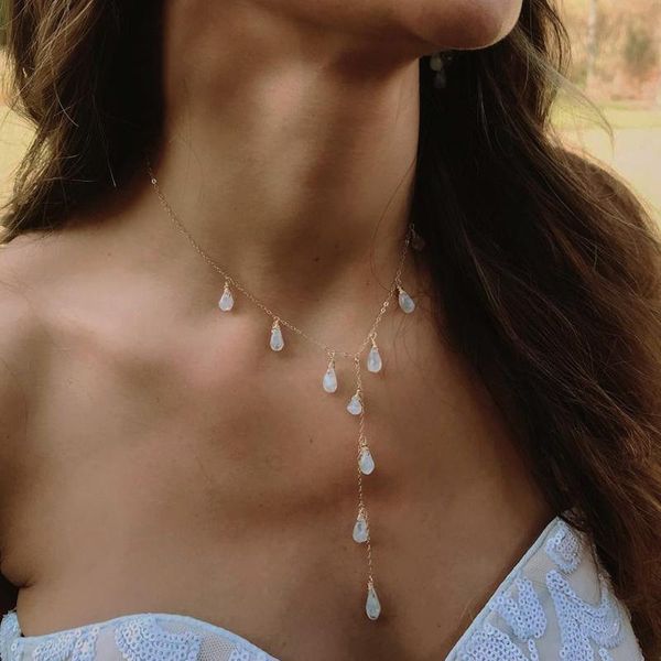 

pendant necklaces luxurious water drop crystal stone necklace for women gold long chain chokcer party wedding jewelry 13382, Silver