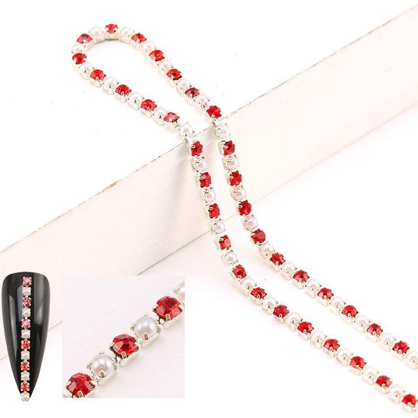

nail art decorations 250*2mm gold/silver shiny rhinestone pearl chain close/sparse ornament decor diy jewelry accessories, Silver;gold