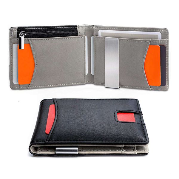 

the wallet selling fashion dollar clip color contrast multi function creative rfid men's pu wallet, Black