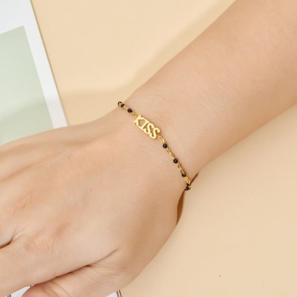 

charm bracelets endless story kiss letter cute stainless steel chain gold plated bracelet women charms pulsera jewelry, Golden;silver