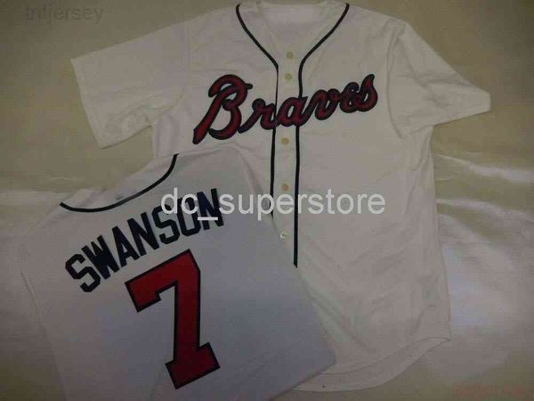 Custom Dansby Swanson Baseball Base Cool Jersey Creme Stitch Qualquer Número Número Homens Mulheres Junta de beisebol juvenil