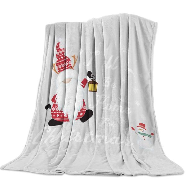

Flannel Blanket I'll Be for Christmas Gnomes Snowflake and Snowman Grey Throw Blankets Soft Lightweight Bed Blanket Cozy Plush