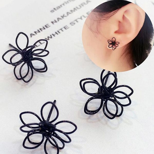 

stud 1pair elegant charming small gold ball black plum flower double sides earring prom wedding pressent, Golden;silver