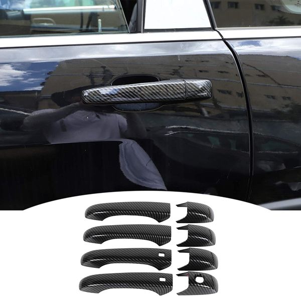 Cubierta de manija de puerta exterior, 8 piezas para Jeep Grand Cherokee 2011-2020 fibra de carbono ABS
