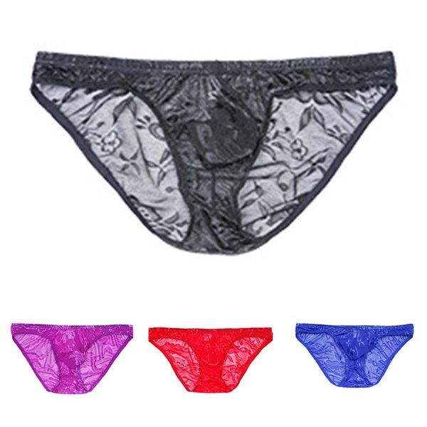 

underpants men high-cut lace thong low-waist underwear breathable shorts manual measurement deviation for the data., Black;white