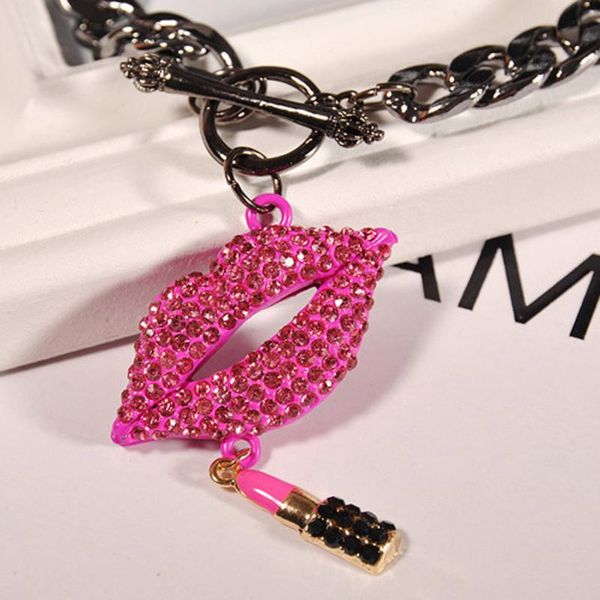 

fashion red lip statement necklace metal chain trendy jewelry chokers pendant necklaces, Silver