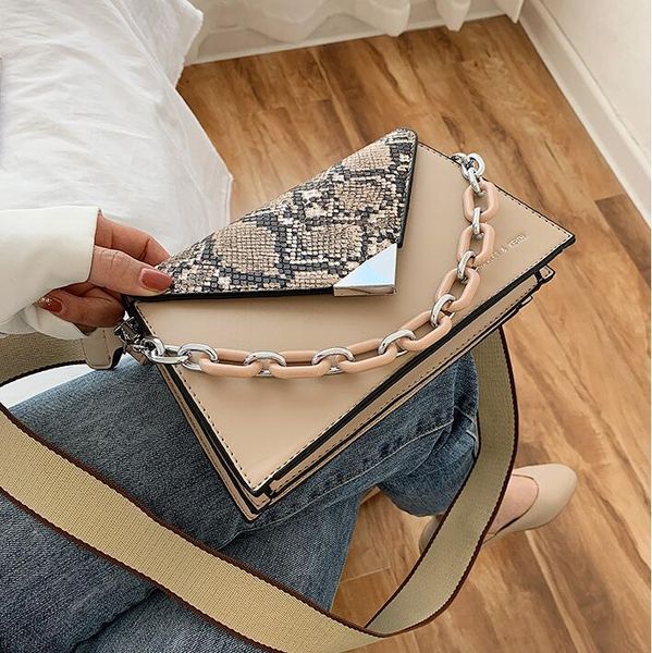 

factory wholesale women handbag snakeskin chain bag elegant atmosphere contrast leather womens shoulder bags trend leathers fashion handbags, Black;red