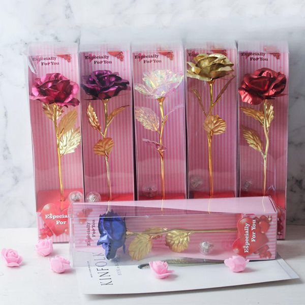 

decorative flowers & wreaths with light rose flower 24k golden foil luxury gift box for valentine's day mother's gift.