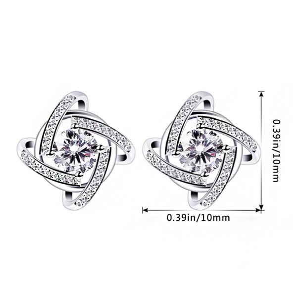 

sterling silver flower earring stud for women wedding jewelry zircon diamond earrings anniversary gift with box, Golden;silver