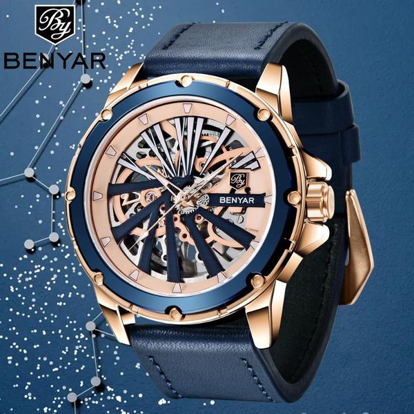 

wristwatches 2021 benyar men's watch fashion automatic hardlex mechanical men waterproof reloj hombre, Slivery;brown