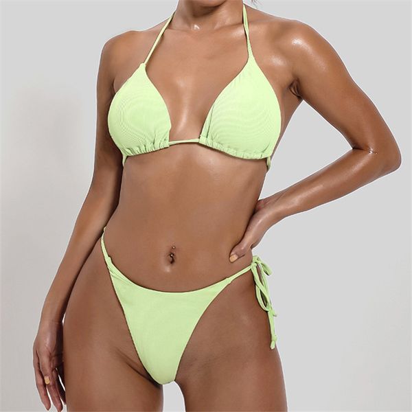 

new triangle bikini set push up swimwear women solid rib swimsuit female bathing suit brazil thong strappy mujer bikini bather, White;black
