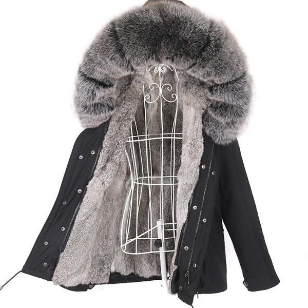 

women's fur & faux 2021 short women plus size waterproof parka real jacket vest big natural collar hooded liner winter coat, Black