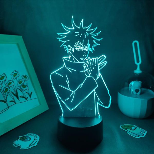 Luci notturne Jujutsu Kaisen Figura anime Megumi Fushiguro Lampada LED 3D RGB Neon Camera da letto Tavolo Scrivania Decorazione Manga Regalo di compleanno