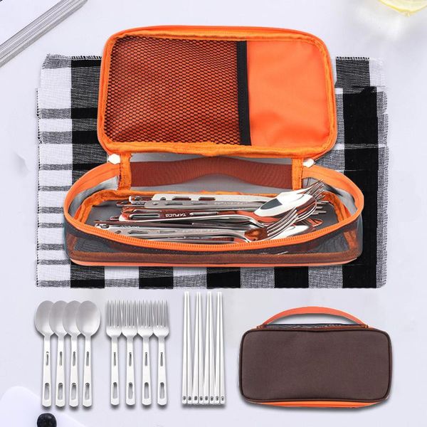 

dinnerware sets 13pc portable stainless steel tableware long handle spoon fork outdoor camping environmental picnic accessories