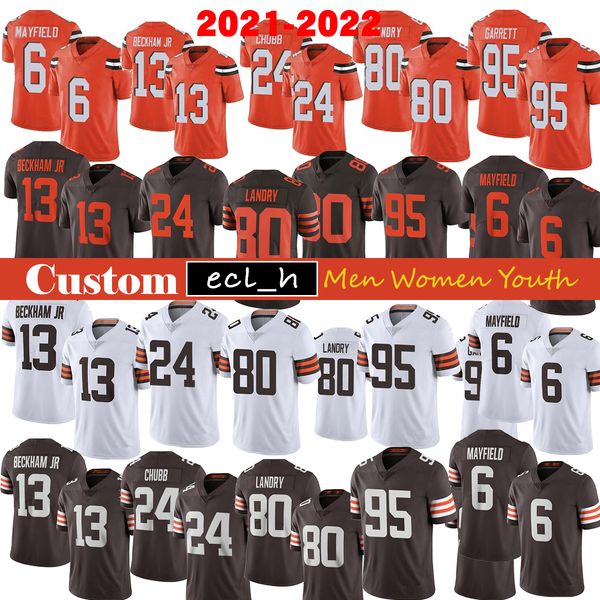 

2021 football jersey custom men women youth 6 baker mayfield 13 odell beckham jr 24 nick chubb 80 jarvis landry 95 myles garrett 27 hunt, Black;red