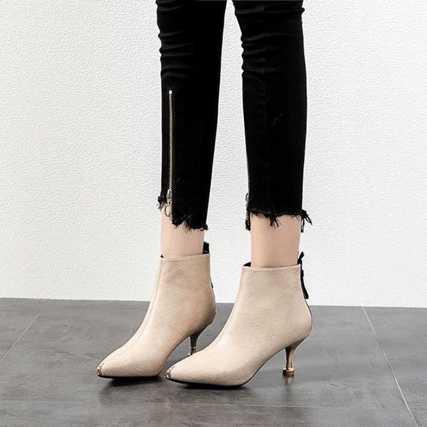 

dress shoes bottes femmes women cute pointed toe pu leather back zipper heel ankle boots for autumn & winter botas g9203, Black