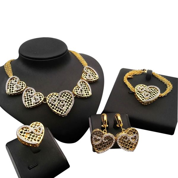 

yulaili trendy austria crystal dubai gold big heart necklace dangle earrings bracelet ring for women african nigeria wedding jewelry sets, Black