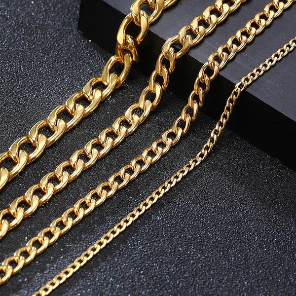 

link, chain letapi punk vintage wide curb cuban link bracelets for men black gold silver color stainless steel wristband gifts