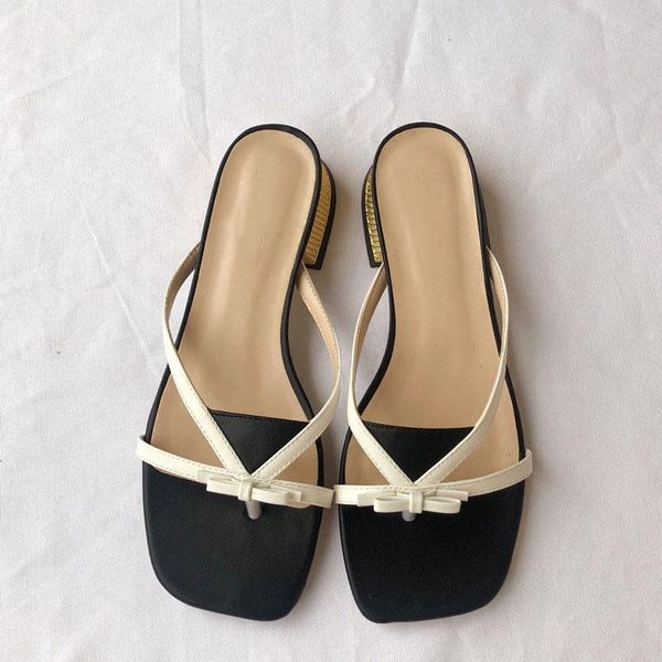 

slippers 2021 summer small butterfly hollow fashion women's shoes wear simple thick heel fairy style, Black