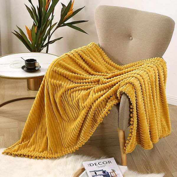 

blankets flannel blanket with pompom fringe soft throws couch stripe pattern for bed sofa winter lightweight cozy