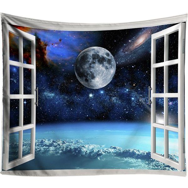 

tapestries moon night earth window space tapestry wall rugs dorm decor blanket bedroom bedspread throw cover universe