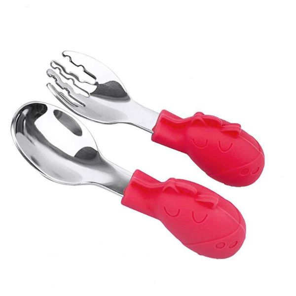 

cups, dishes & utensils cute whale elephant shape handle stainless steel fork spoon kids feeding training tableware set baby products
