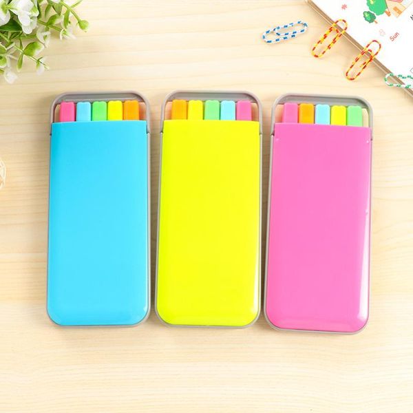 

highlighters 5 pcs color highlighter set mini fluorescent marker pens drawing liner stationery office school supplies caneta escolar cb158, Black;red