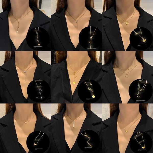 

pendant necklaces necklace personality korean temperament clavicle chain small waist female, Silver