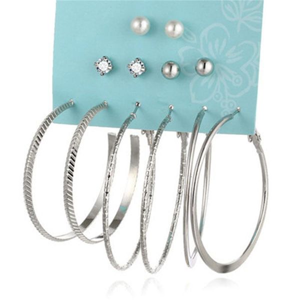 

hoop & huggie fashion jewelry simulated pearl clip cuff earring set for women vintage punk gold silver color crystal earrings party, Golden;silver