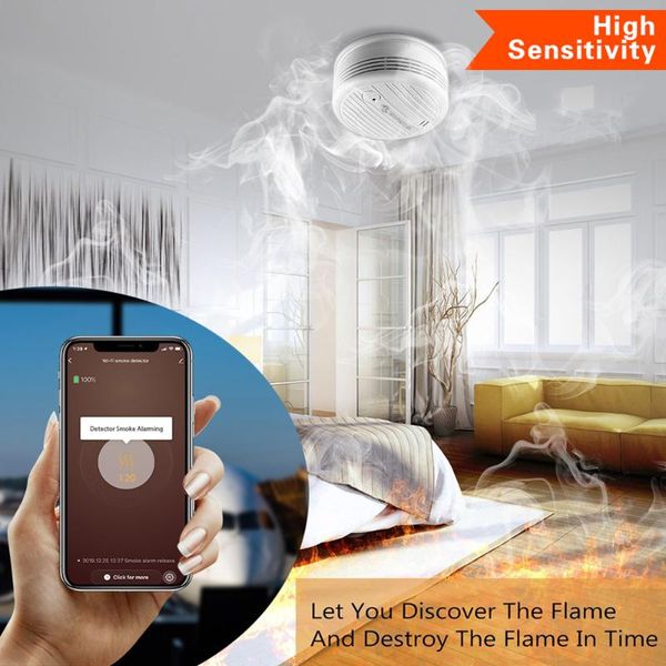

smart home control wifi smoke detector tuya app wireless fire alarm protection sensor security system