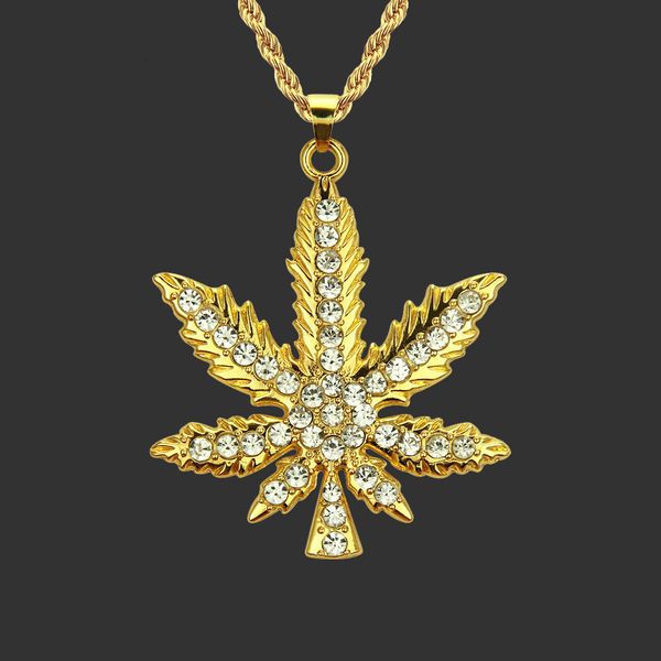 

amulet neck pendants accessories hip hop diamond inlaid men's maple leaf pendant necklace, Silver
