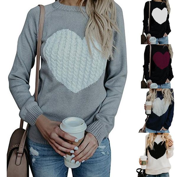 

women's sweaters sweater female 2021 winter hipster round neck long sleeve wild pullover peach heart, White;black