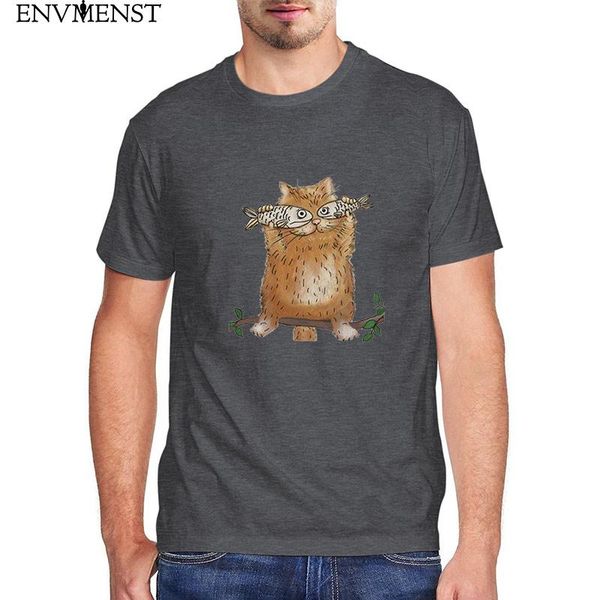 

men's t-shirts funny cats t shirt cute garfield cat fish eyes animal lovers short sleeve cotton tee, White;black