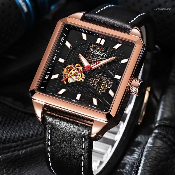 

wristwatches oubaoer men watches automatic mechanical watch army male clock rose gold business clock1, Slivery;brown
