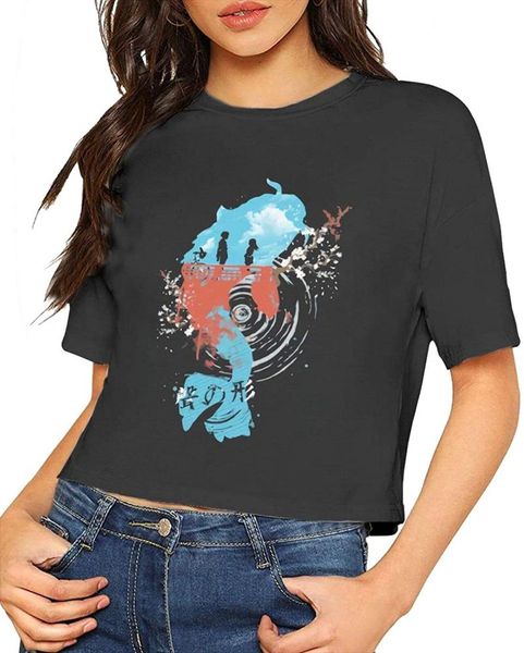 

women's t-shirt anime womens girls t shirt dew navel short sleeve cotton for, White