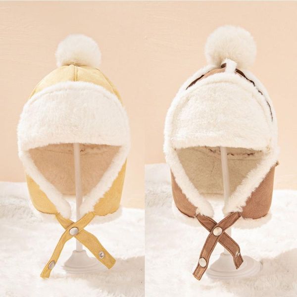 

caps & hats kids baby girl boy beanie cute earcuff winter soft warm helmet compatible with skiing outdoor activities, Yellow