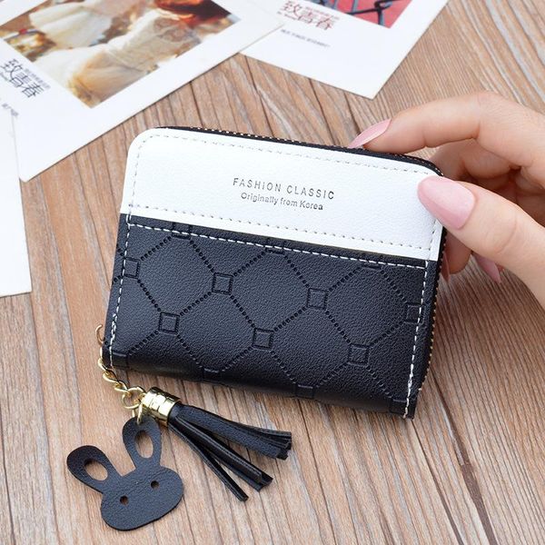 

wallets 2021 zero wallet women's short zipper tassel fashion korean color contrast embossed card bag, Red;black