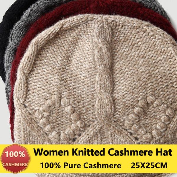 

beanies knitted 100% cashmere hat and cap women men winter warm pure solid peaked