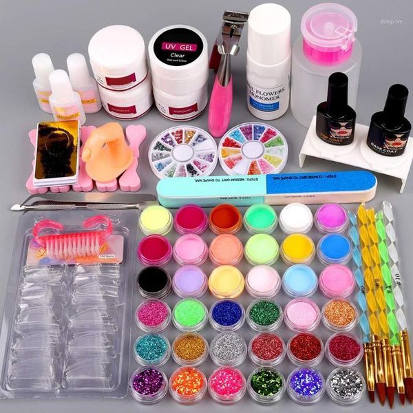 

acrylic nail kit with powder flowers monomer glitter rhinestones decoration manicure art design salo1