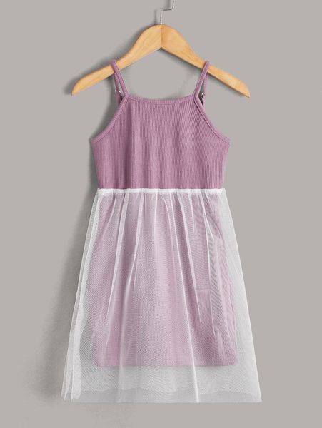 

toddler girls rib knit contrast mesh cami dress she, Red;yellow
